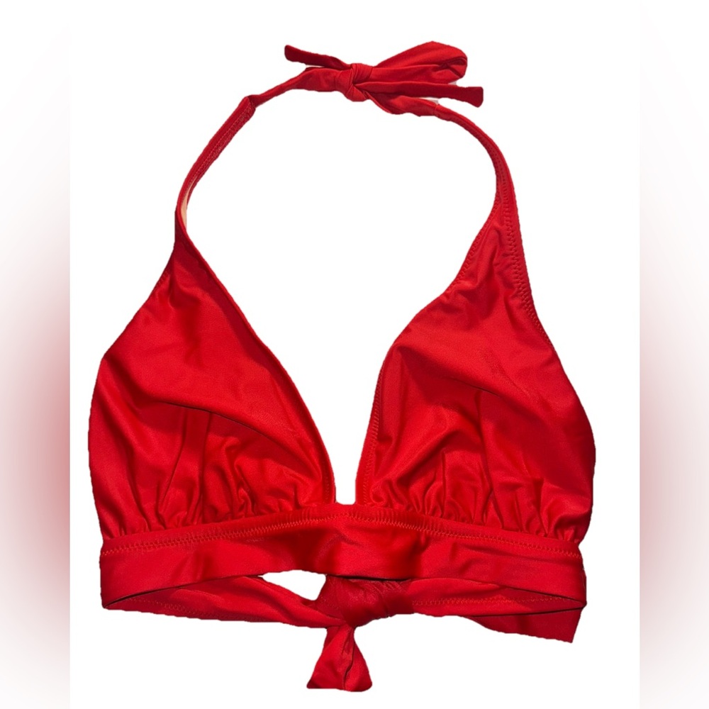 J Crew Bikini Halter Top Tie Back Size XS‎ Red Bright Cerise Swimsuit Beach Swim